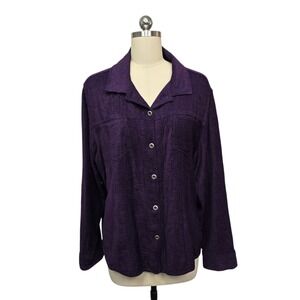 Chicos Lightweight Corduroy Button Front Shirt Purple Silk Blend Women's 3 (XL)